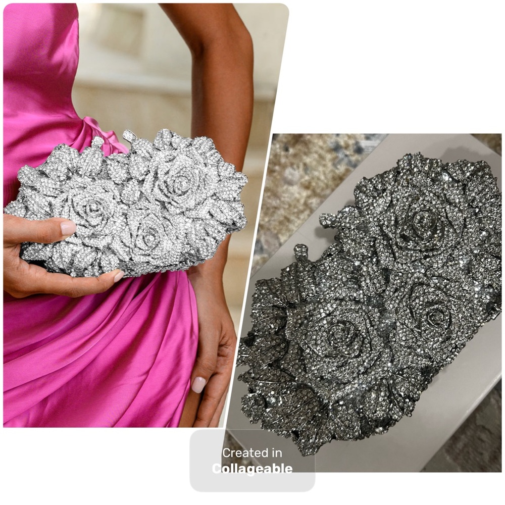 ‼️WOW‼️Elegant Silver 3 Floral rhinestone Clutch‼️NWOT